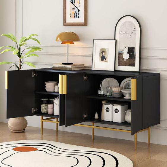 Buffet moderne et élégant avec 4 portes, poignée en métal doré, armoire de Buffet pour salle à manger, salon, chambre à