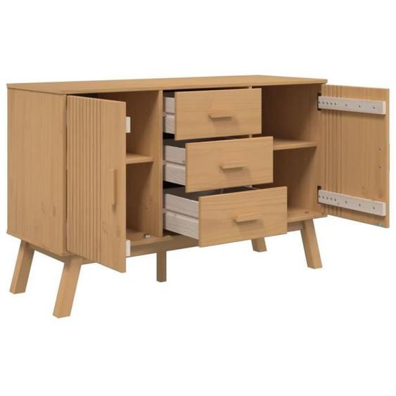 Buffet - MOTHINESSTO - OLDEN - Bois massif de pin - 3 tiroirs - 2 compartiments - Marron