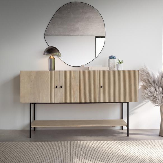 Buffet Nencia 165 cm Manguier White Wash Métal noir 3 portes, Buffets