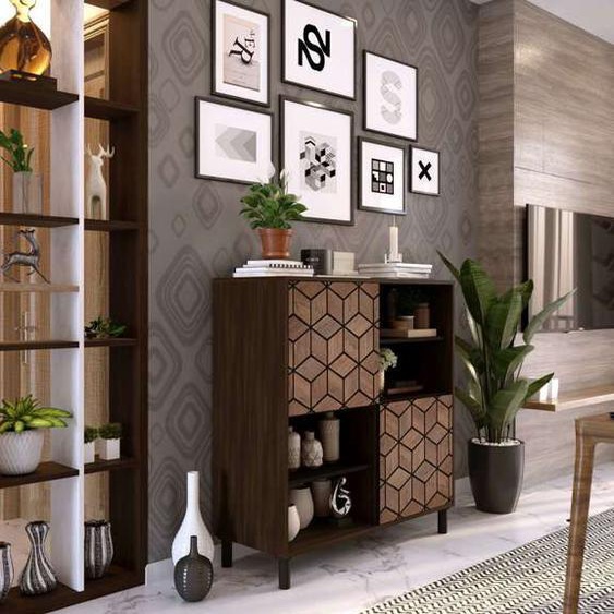 Buffet Neo 2 portes 3 tiroirs 83,5x180x44 cm noir et chêne TALESA