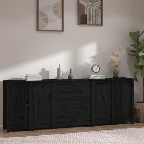 Buffet Noir 230x35x80 cm Bois massif de pin