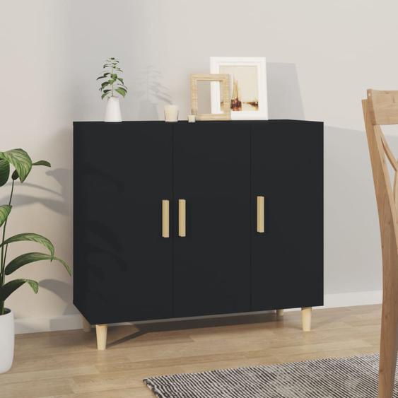 Buffet noir 90x34x80 cm bois dingénierie