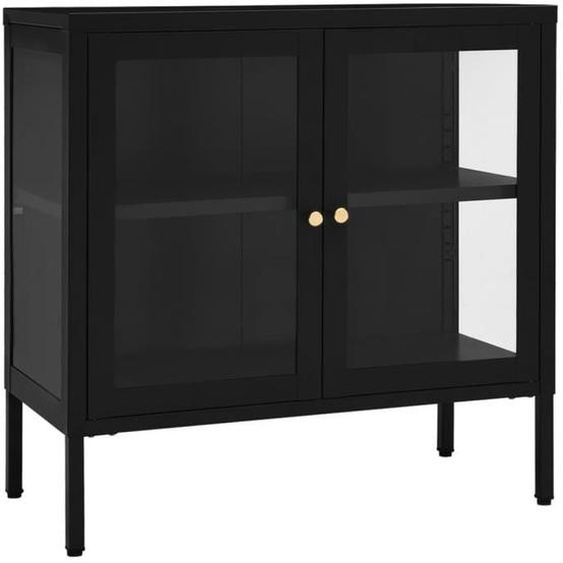 Buffet Noir - Acier et verre - 70x35x70 cm - 1 porte - Classique - Intemporel