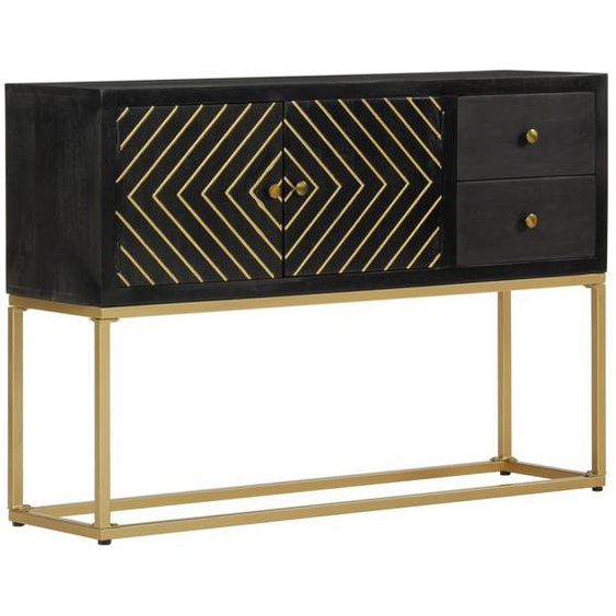 Buffet noir et doré 110x30x75 cm bois massif de manguier