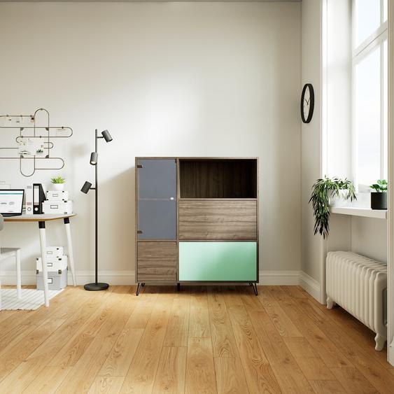 Buffet - Effet noyer, moderne, avec porte Verre clair transparent et tiroir Effet noyer - 115 x 129 x 50 cm