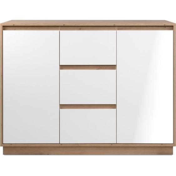 Buffet - PHOENIX - Chêne artisan / Blanc - 2 portes - 3 tiroirs - 117 x 88 x 40 cm