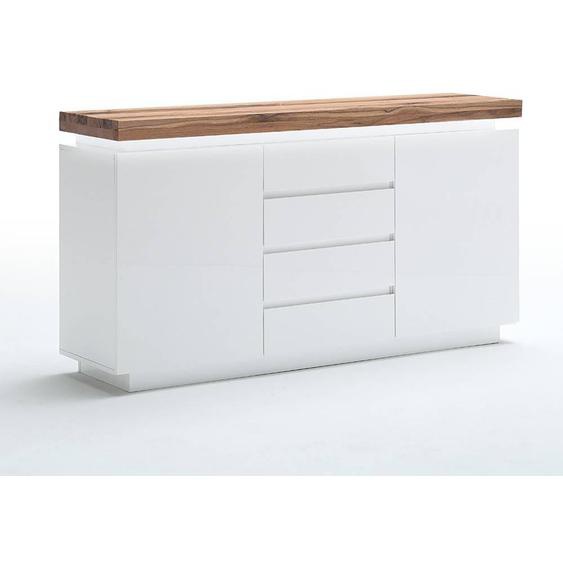 Buffet ROMINA 2 portes 4 tiroirs laqué blanc mat plateau chêne noueux huilé
