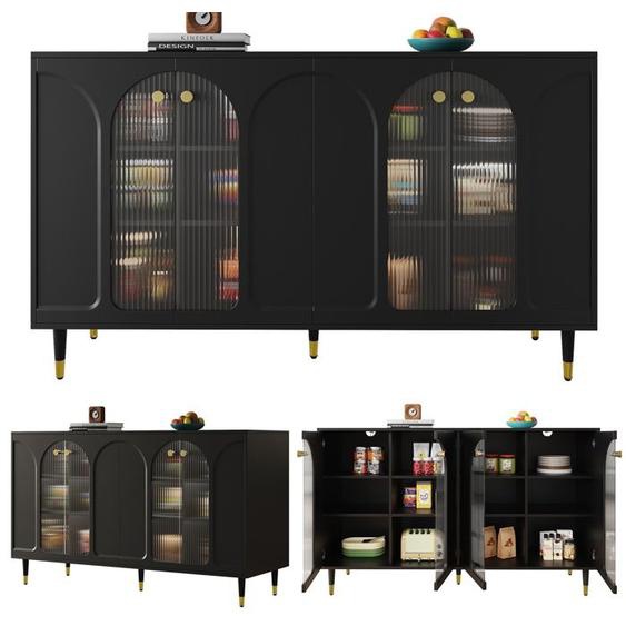 Buffet salle à manger -4 portes- L140 x W40 x H85 cm -MDF+glass -modernité-cuisine -noirs