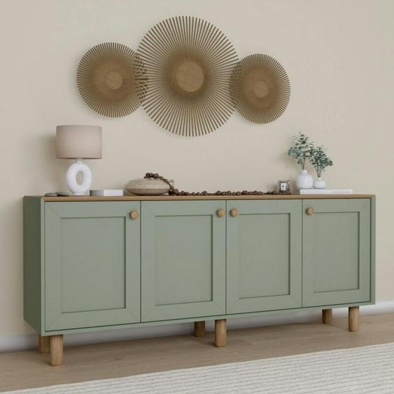 Buffet salle à manger vert sauge, plateau effet bois VAREN