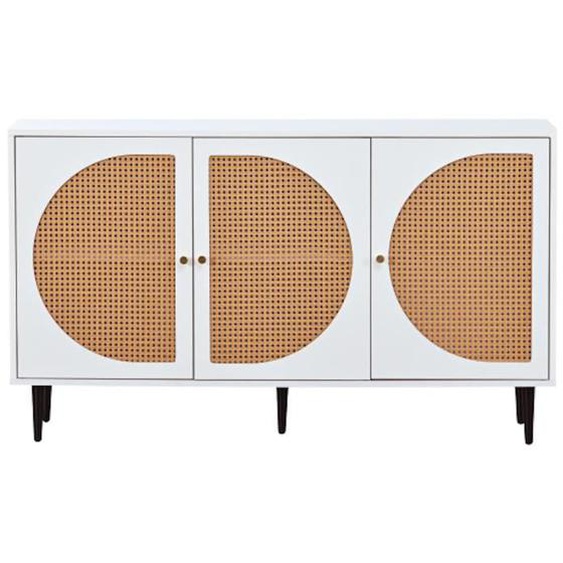 Buffet salon de haute qualité avec3 portes décorées en rotin et poignées en métal, blanc