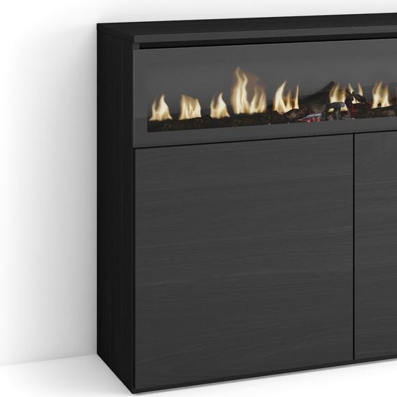 COZY Buffet salon et cuisine, 150x35x75cm, 3 Portes, Cheminée électrique, Blanc et noir