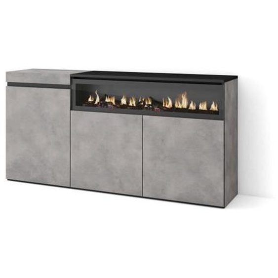Buffet, Bahut, Enfilade, 150x35x75cm, Meuble de Séjour, 1feu électrique, Gris Ciment, RF2498