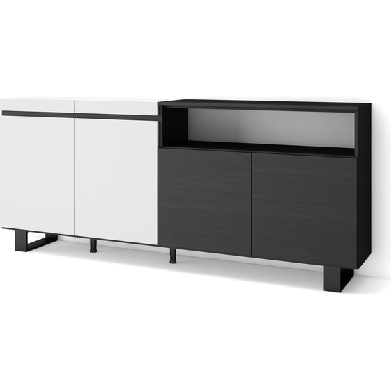 COZY Buffet salon et cuisine, 200x35x87cm, 4 Portes, Blanc et noir
