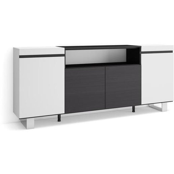 COZY Buffet salon et cuisine, 200x35x87cm, 4 Portes, Blanc et noir