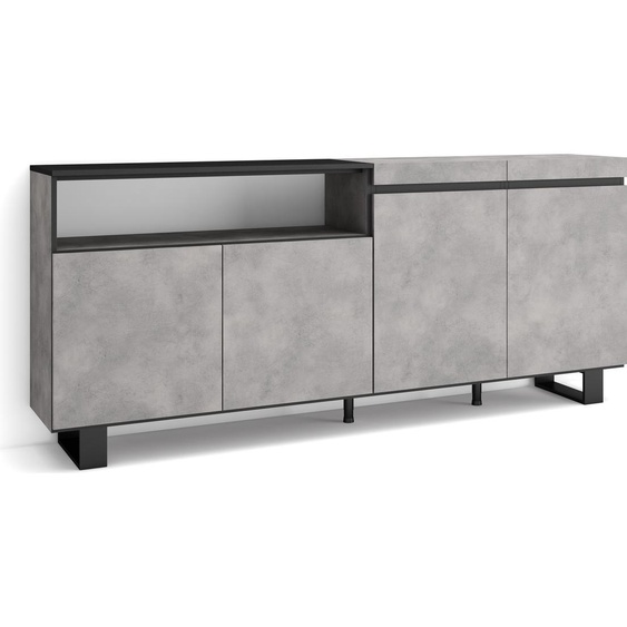 COZY Buffet salon et cuisine, 200x35x87cm, 4 Portes, Ciment