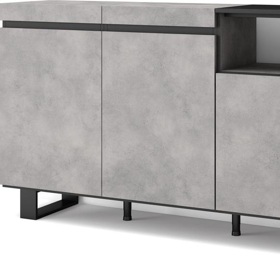 COZY Buffet salon et cuisine, 200x35x87cm, 4 Portes, Ciment