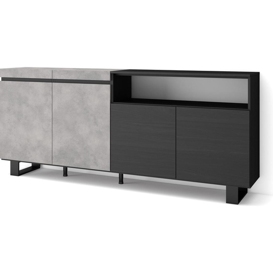 COZY Buffet salon et cuisine, 200x35x87cm, 4 Portes, Ciment