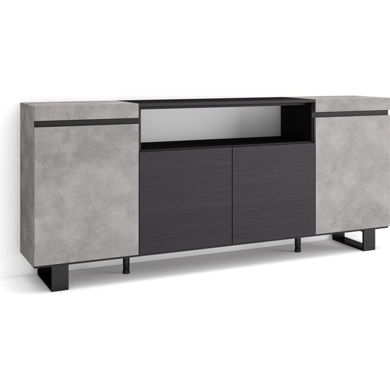 COZY Buffet salon et cuisine, 200x35x87cm, 4 Portes, Ciment