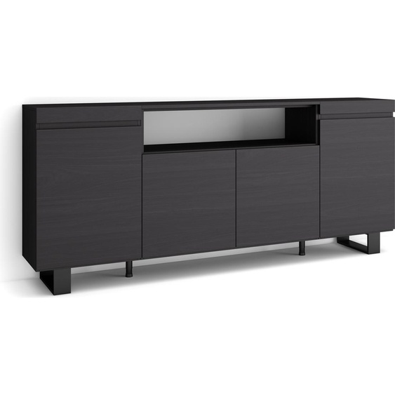 COZY Buffet salon et cuisine, 200x35x87cm, 4 Portes, Noir