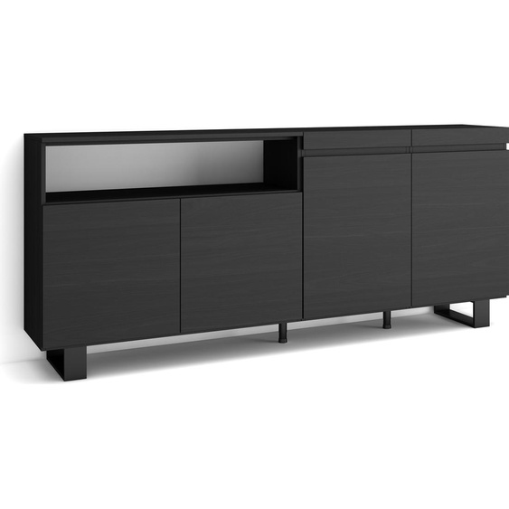 COZY Buffet salon et cuisine, 200x35x87cm, 4 Portes, Noir
