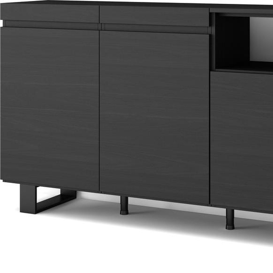 COZY Buffet salon et cuisine, 200x35x87cm, 4 Portes, Noir