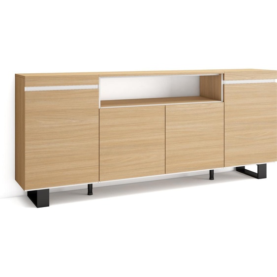 Buffet salon et cuisine, 200x35x87cm, Chêne soft et blanc