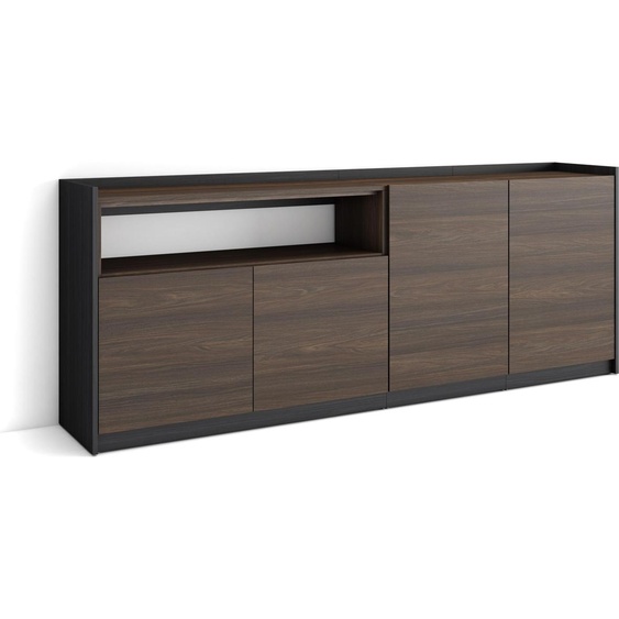 Buffet salon et cuisine, 207x37x80 cm, 4 Portes, Meuble chaussure, Chêne foncé et Noir