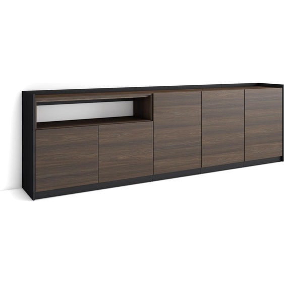 Buffet salon et cuisine, 260x37x80 cm, 5 Portes, Meuble chaussure, Chêne foncé et Noir