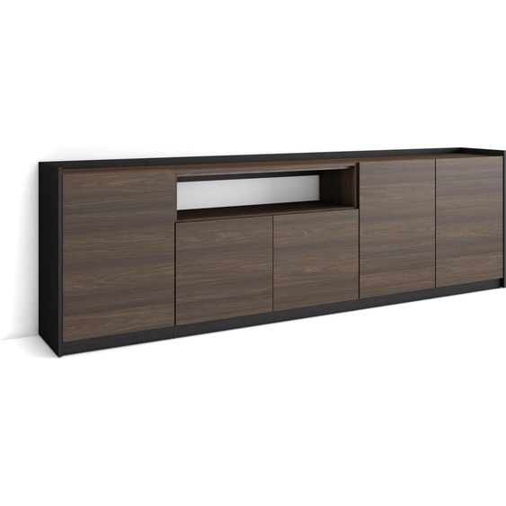 Buffet salon et cuisine, 260x37x80 cm, 5 Portes, Meuble chaussure, Chêne foncé et Noir