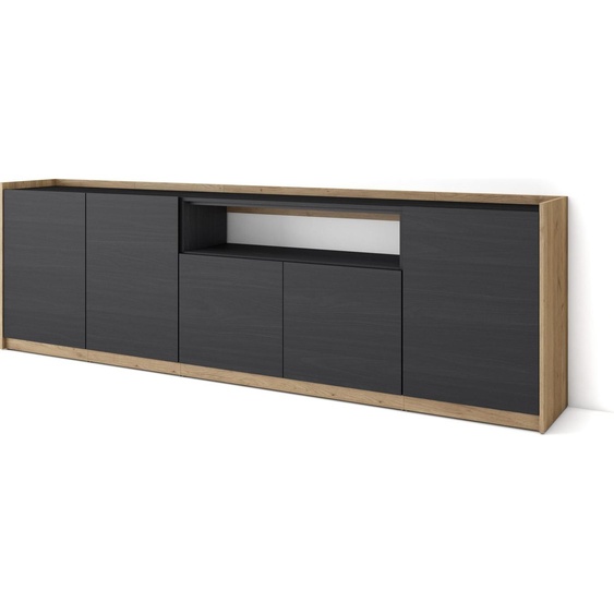 Buffet salon et cuisine, 260x37x80 cm, 5 Portes, Meuble chaussure, Noir et chêne