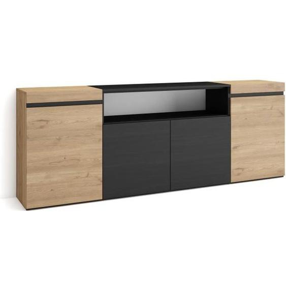 Buffet, Bahut, Enfilade, Meuble de Séjour, 200x35x75cm, Chêne et noir, RF2288