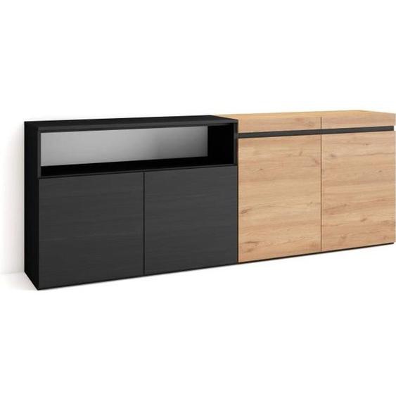 Buffet, Bahut, Enfilade, 200x35x75cm, 4 Portes, Chêne et noir, RF2375