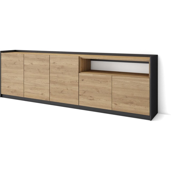 Buffet salon et cuisine, Meuble de Rangement, Commode, 260x37x80cm, 5 Portes, Meuble chaussure, Chêne et noir