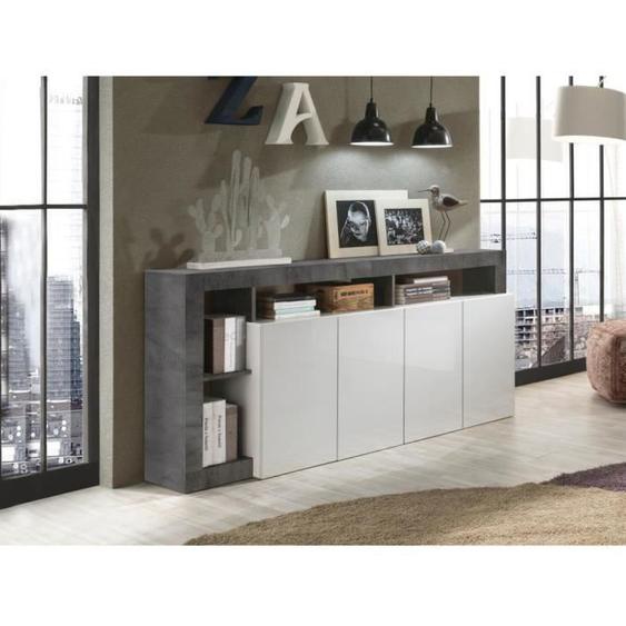 Buffet SEFRO - 4 portes et 4 niches - Blanc laqué et béton