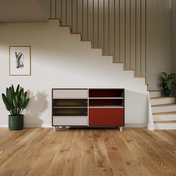 Buffet - Terra cotta, moderne, avec porte Verre clair transparent et tiroir Gris clair - 151 x 91 x 50 cm