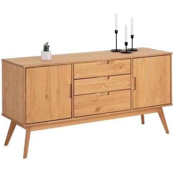 Buffet TIVOLI design vintage scandinave nordique commode bahut vaisselier 3 tiroirs 2 portes, pin massif finition bois teinté
