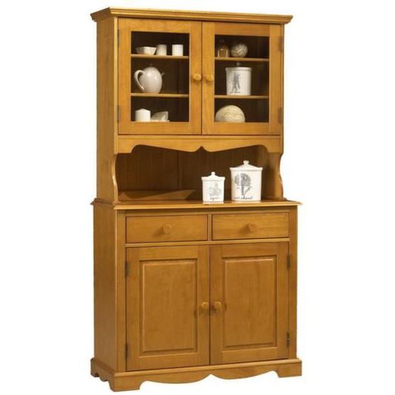 Buffet Vaisselier Pin Miel 4 Portes Style Anglais 6 Niches L 101 H 186 P 42 cm - L 101 x l 42 x H 186 cm