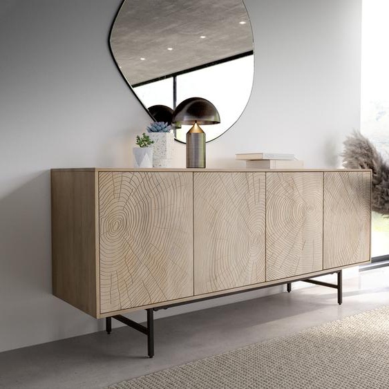 Buffet Wiara 180 cm Mangue White Wash Métal noir 4 portes, Buffets