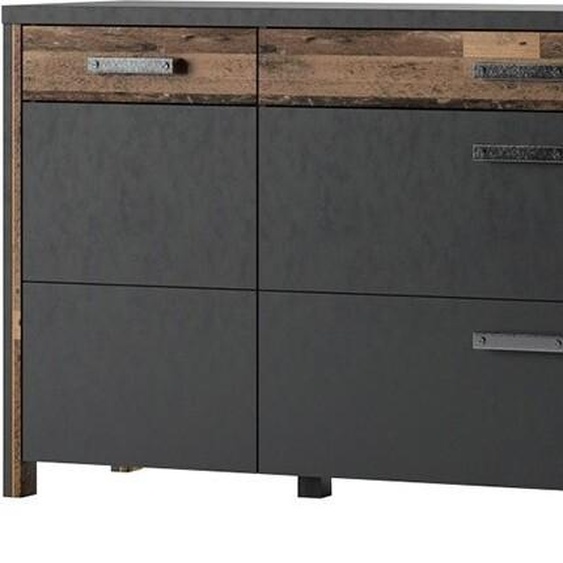 Buffet WINDSOR gris anthracite et chêne foncé - 3 tiroirs et 2 portes - 196.8 x 80.6 x 44 cm