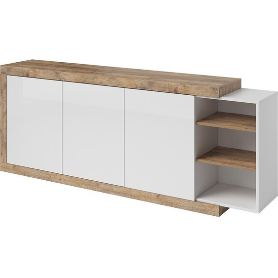 Buffet XL 220cm coloris chêne et blanc brillant avec nombreux rangements collection SINATRA.
