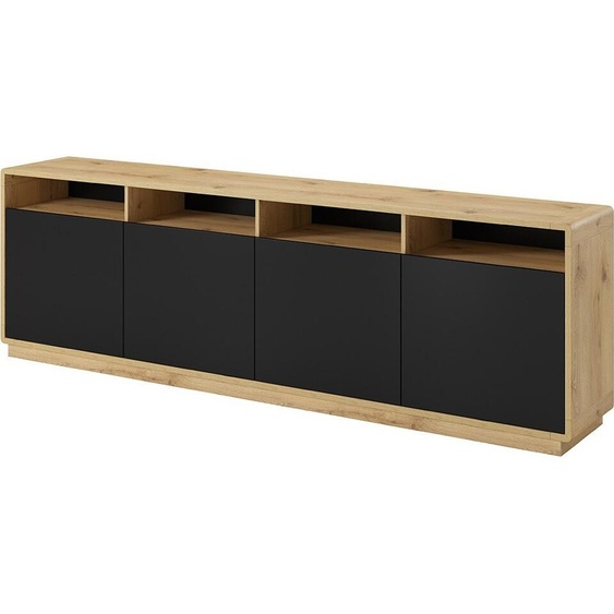 Buffet XL 240cm collection VILLA. Couleur chêne et noir. 4 portes et 4 niches