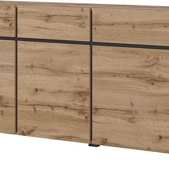 Buffet XL coloris chêne et noir 225cm collection HAVANA. Bahut  design avec 4 portes et 4 tiroirs.