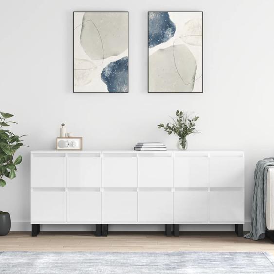 Buffets 3 pcs blanc brillant bois dingénierie