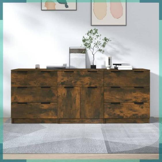 Buffets 3 pcs Chêne fumé Bois dingénierie-FHE3115801