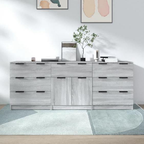 Buffets 3 pcs Sonoma gris Bois dingénierie
