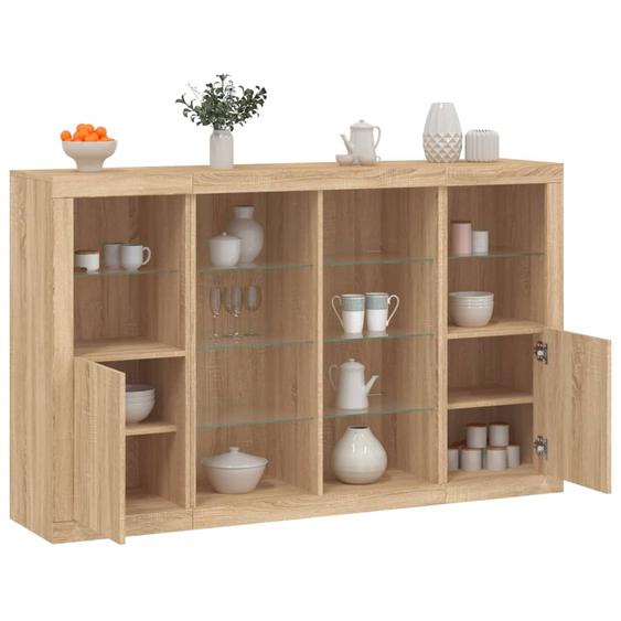 Buffets avec lumières LED 3 pcs chêne sonoma bois dingénierie