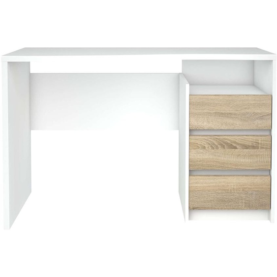 Bureau 3 tiroirs 120 cm STUDY coloris blanc/ chêne sonoma