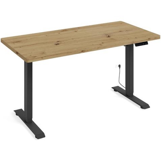 Bureau à hauteur réglable électrique BIMOTION 1S, 140x70x3,2 cm noir/chêne artistan