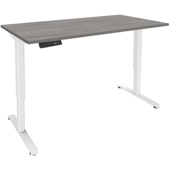 Bureau Actual assis-debout 2 - Réglage électrique en hauteur - L.120 x P.80 cm - Plateau Chêne grisé - Pieds métal Blanc