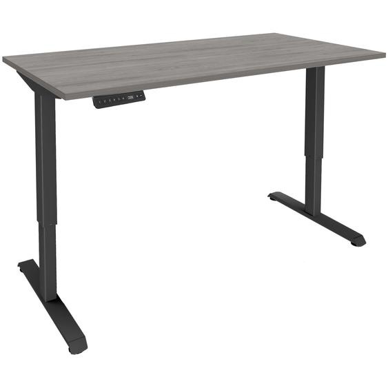 Bureau Actual assis-debout 2 - Réglage électrique en hauteur - L.120 x P.80 cm - Plateau Chêne grisé - Pieds métal Carbone